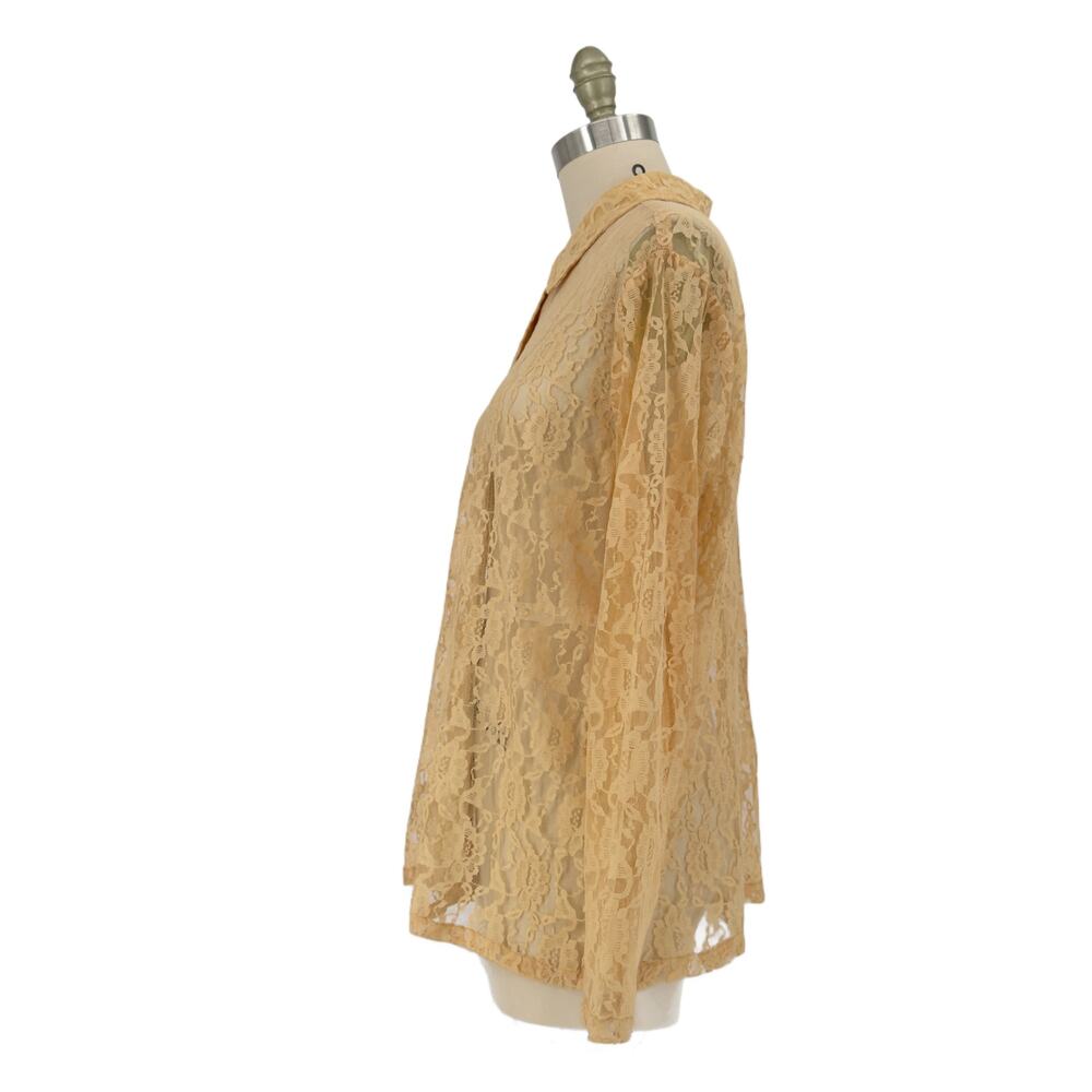 Vintage CW Classics Floral Lace Button-Up Shirt size XL Sheer Antique Beige - Picture 3 of 16